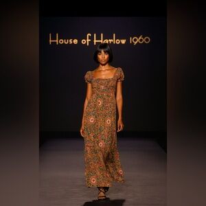 House of Harlow 1960 Floral Midi Dress Size Large Boho Ruffle Hem size M